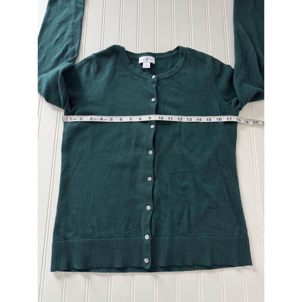 Ann Taylor LOFT Women's Rhinestone‎ Button Cardigan Medium Green - Picture 4 of 7